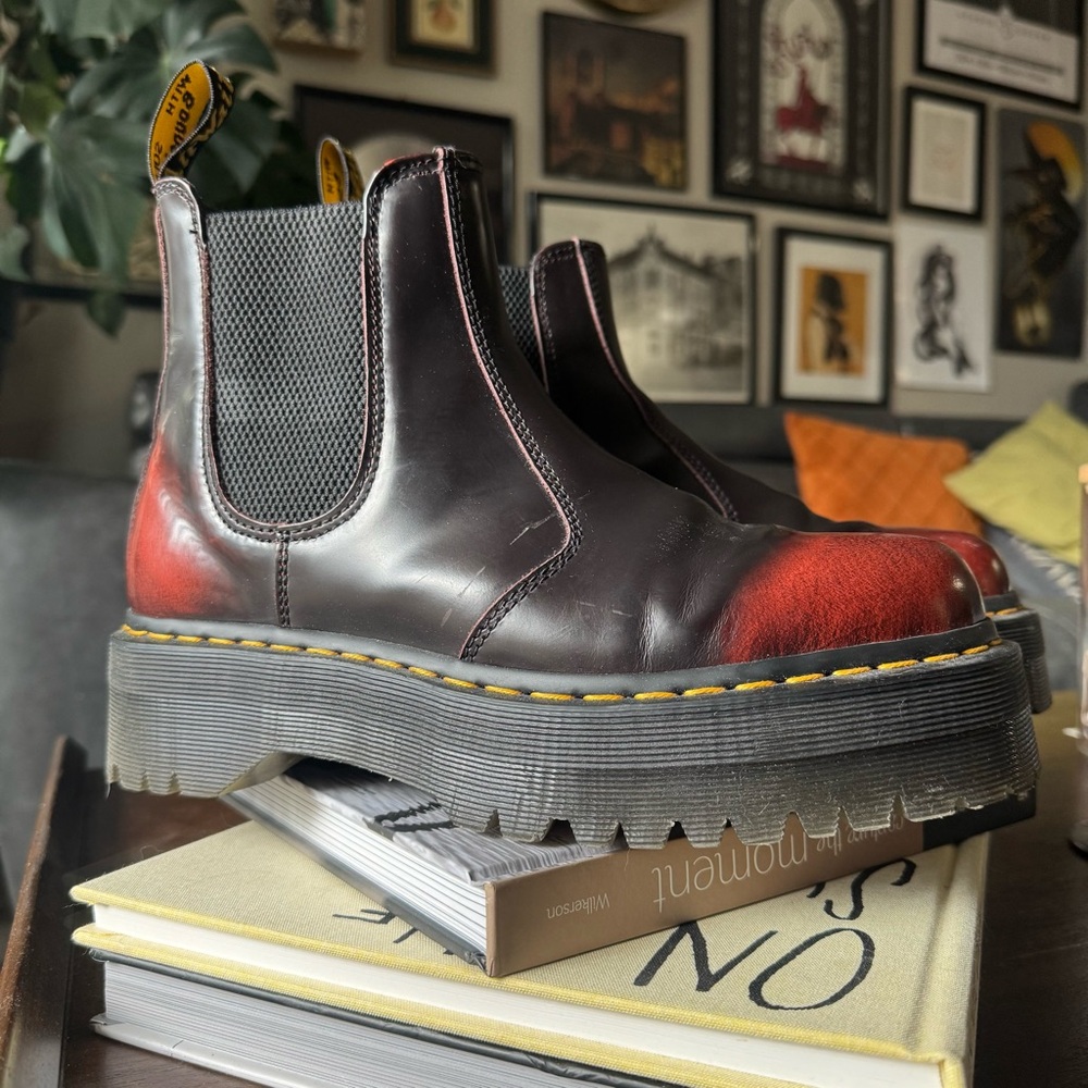 Dr. Martens Black and Red Chelsea Boots (2976 Quad)